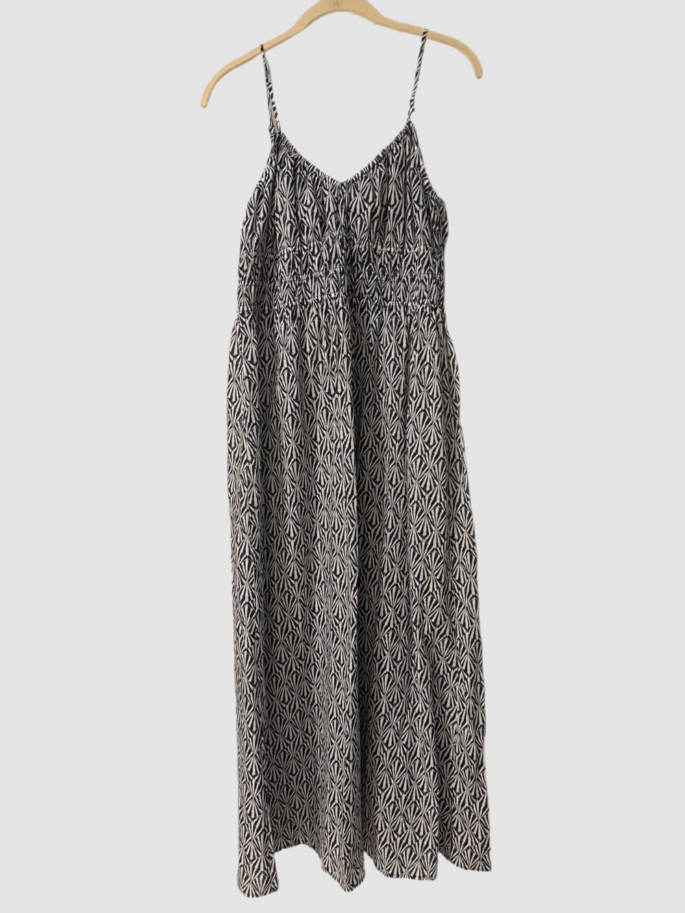 Blue & White Patterned Spaghetti Strap Maxi Dress